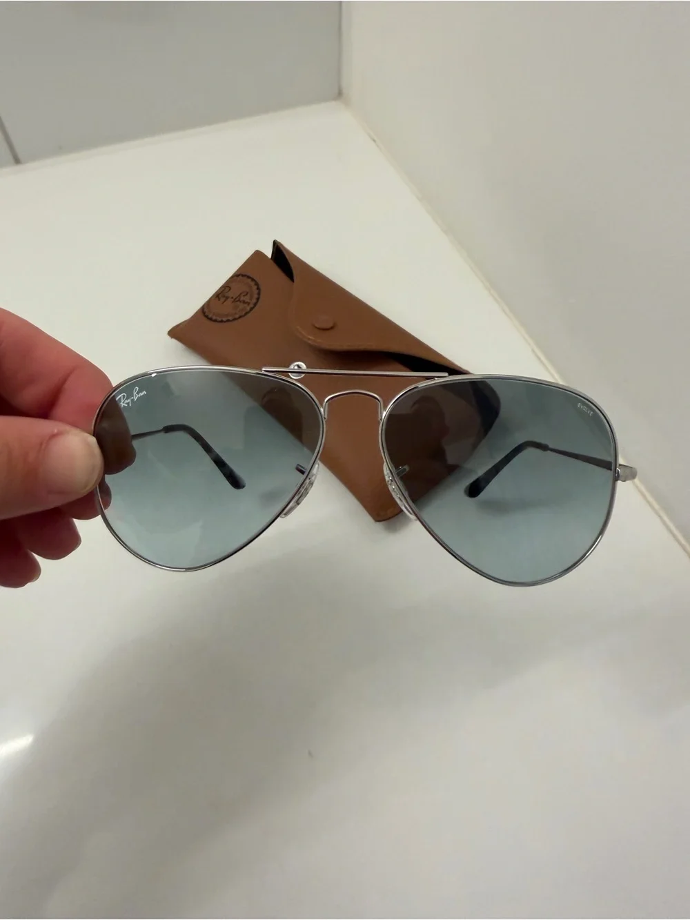 Ray-Ban Women’s Aviator Gradient Sunglasses – Silver / Blue
